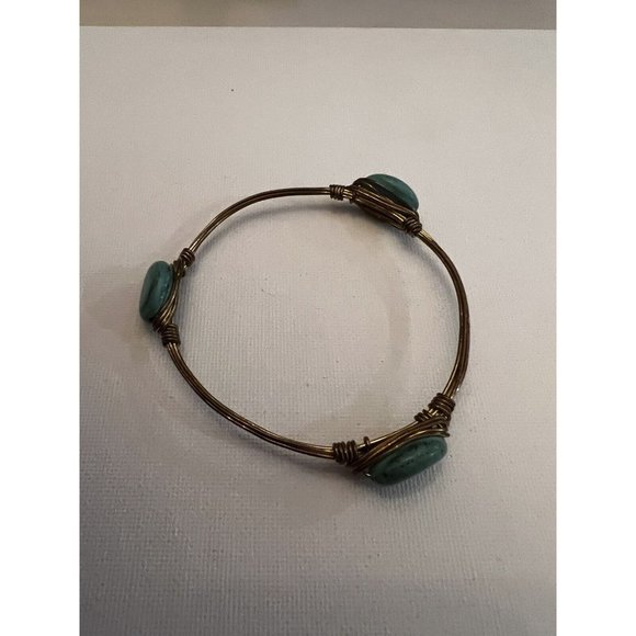 Bourbon and Boweties Copper Wire Wrapped Turquoise Bangle Bracelet Copper Tone - Picture 3 of 6